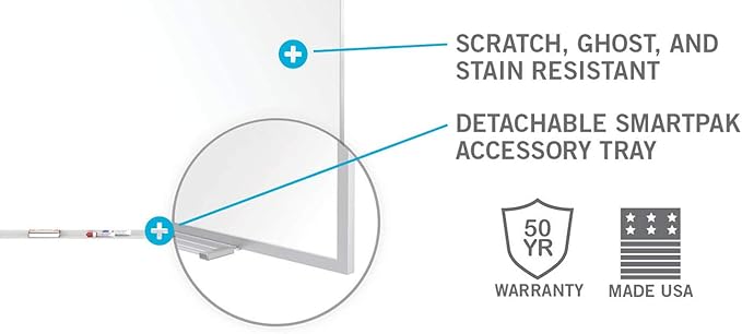 Ghent 4 x 10 Aluminum Frame Porcelain Magnetic Whiteboard, 1 Marker, 1 Eraser