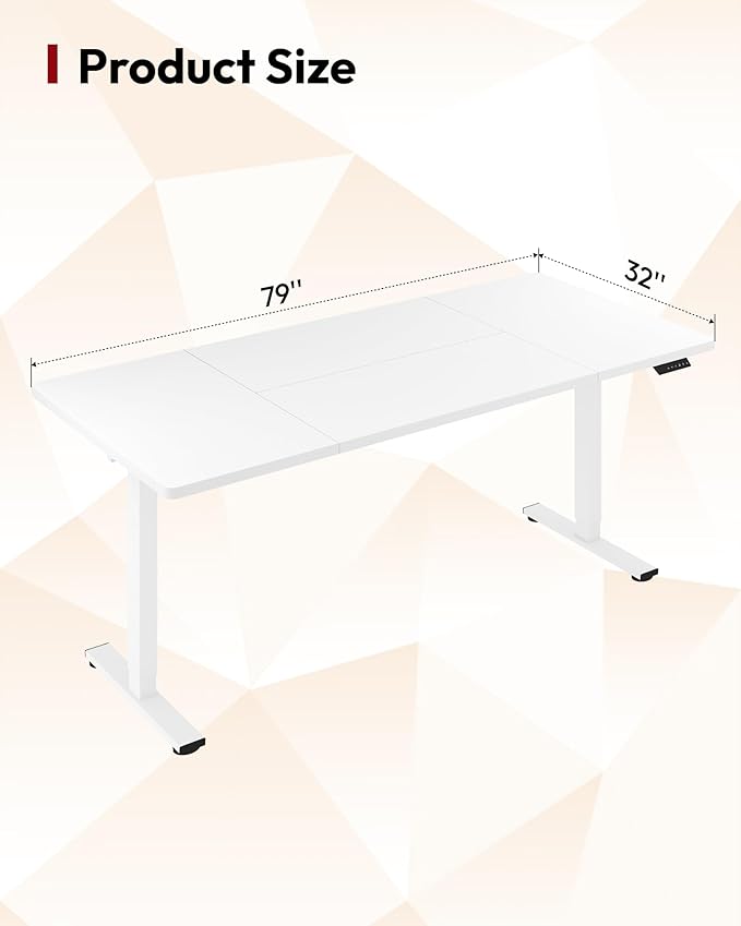 SANODESK Electric Standing Desk 79 x 32 Inches Height Adjustable Stand Up w/6-Button Controller Ergonomic Computer Desk with Splice Board for Home Office, White Frame + White Tabletop