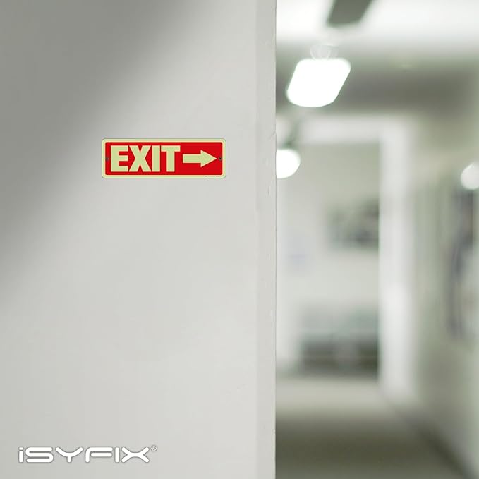 iSYFIX Exit Signs with Directional Right Arrow, Glow in the Dark, Photoluminescent Aluminum 12x4 Inch - 2 Pack, Laminated for UV & Weather Resistance, Ideal for Offices, Schools, Theaters & More