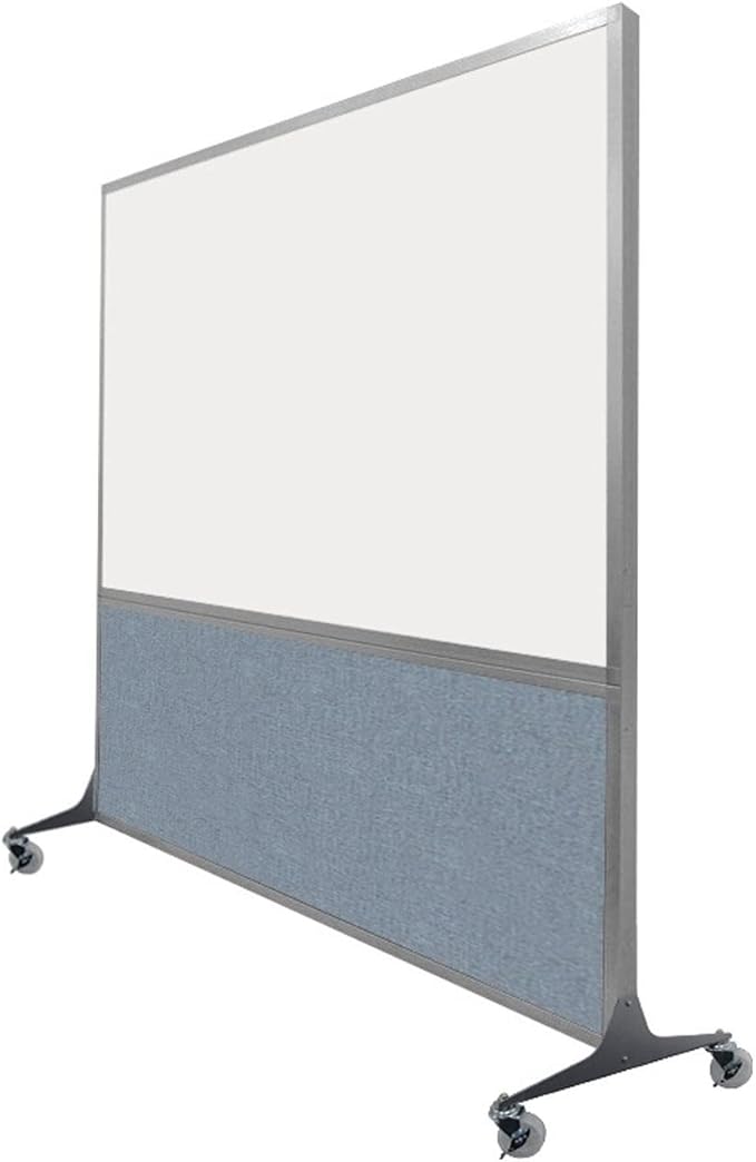 DivideWrite Mobile Whiteboard | Double Sided Dry Erase Board | Portable Office Cubicle Partition | Display for Classrooms, Conference Rooms, Meeting Areas and More | Ocean Fabric 6' Wide X 6' Tall