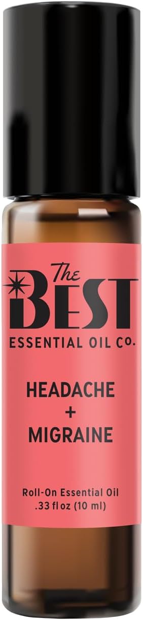 The Best Headache + Migraine Essential Oil Roll-On Blend- Premium Grade- Pre-Diluted in Coconut Oil- Ready to Use- 10 ml (.33 fl oz)