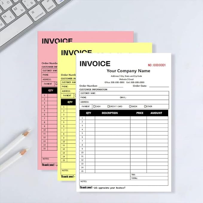 Personalized Invoice Book Custom 2 Part/3 Part Receipt Book Quote Estimate Order Forms Carbonless Form with Your Company Name Logo Address,2-10 Books (Style 16)