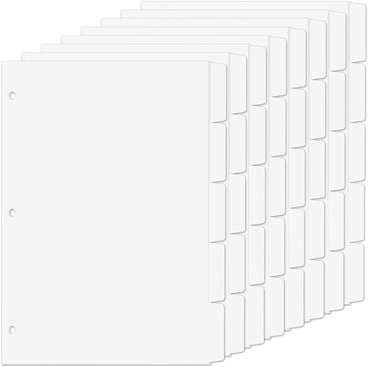 Binder Dividers for 3 Ring Binder, 1/5 Cut Tabs, Letter Size, Blank Write On Page Dividers with 5 Big Tabs for School Office Home, 8 Sets, 40 Dividers, White