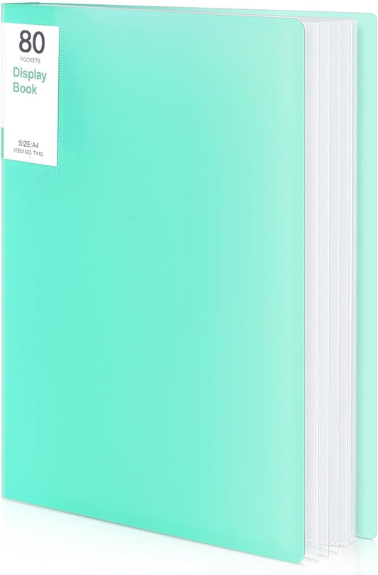 Phyxin Portfolio Binder, 80-Pocket Portfolio Folder 8.5" x 11", Displaying 160 Page Binder with Plastic Sleeves, Plastic Folders for Women & Men, Students, Teachers, Green