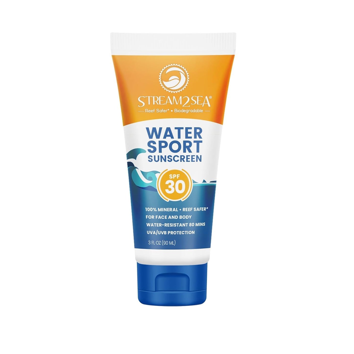 STREAM 2 SEA SPF 30 Biodegradable Mineral Sunscreen, 3 Fl oz Non-Greasy and Moisturizing Reef Safe Sunscreen For Face Protection and Body Against UVA and UVB
