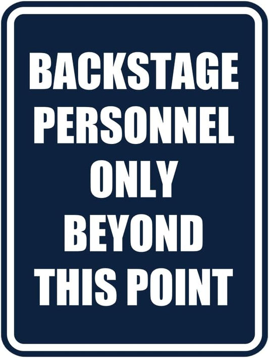 Portrait Round Backstage Personnel Only Beyond This Point Door or Wall Sign Easy Installation | Music | Concert | Festivals Sign (Navy Blue/White) - Medium