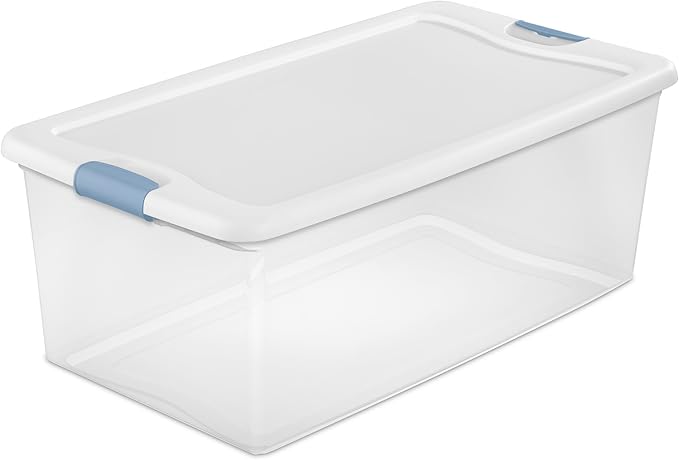 Sterilite 4-Pack Latching Box, Under Bed Storage Bins with Lids, Clear Plastic, 106 Quart - Heavy-Duty Organizing Containers for Closet, Bathroom, and Office