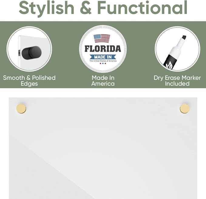 Ships Next Day, Made in USA - Acrylic Dry Erase Board | Non-Magnetic Dry Erase Board | Hanging Frameless White Board | Acrylic for Office, School and Home Walls | for Kids & Adults (White - 36x48)