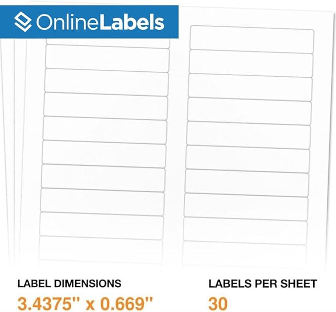 3.434 x 0.667 File Folder Labels - Pack of 15,000 Labels, 500 Sheets - Inkjet/Laser Printer - Online Labels