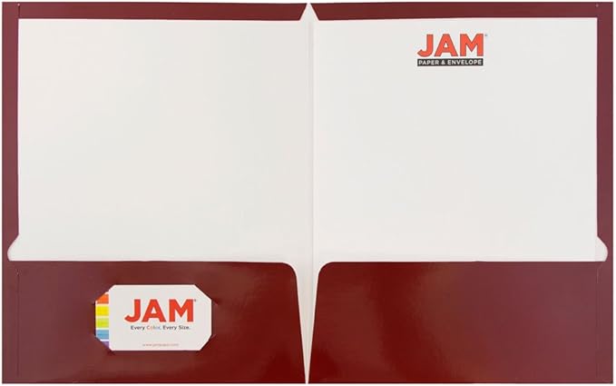 JAM PAPER Laminated Two Pocket Glossy School Folders - Letter Size - High Gloss Maroon Red - Bulk 100/Box