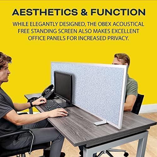 OBEX Acoustical Free Standing Privacy Screen, Cubicle Accessories Desk Privacy Panel, Desk Dividers for Office, Office Furniture Partitions Portable Sound Proof Dividers, 12" x 36", Overcast