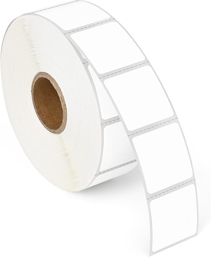 L LIKED 1" x 1" Square Removable Labels, No Residue, Water and Oil Resistant Labels for QR Code, Use for Both Home and Office (1 Roll, 1380 Labels)