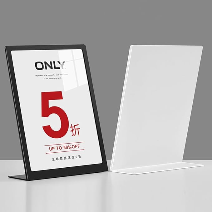 ECKEK Carbon Steel Sign Holder, Slanted Menu Displays, Table Top Sign Stand (L Shape White A5 148×210mm/ 5.83×8.27 inches)
