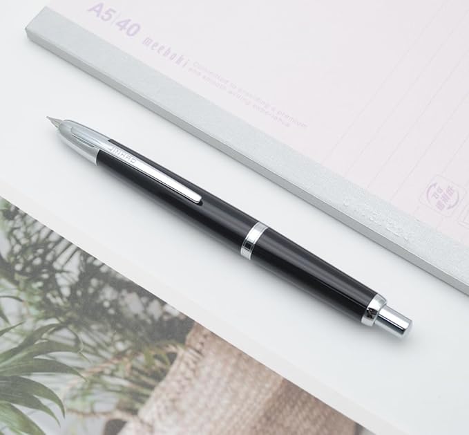 JINHAO 20 Press Fountain Pen, Retractable Capless Resin Pen with Ink Converter (F Nib 0.5mm, Bright Black)