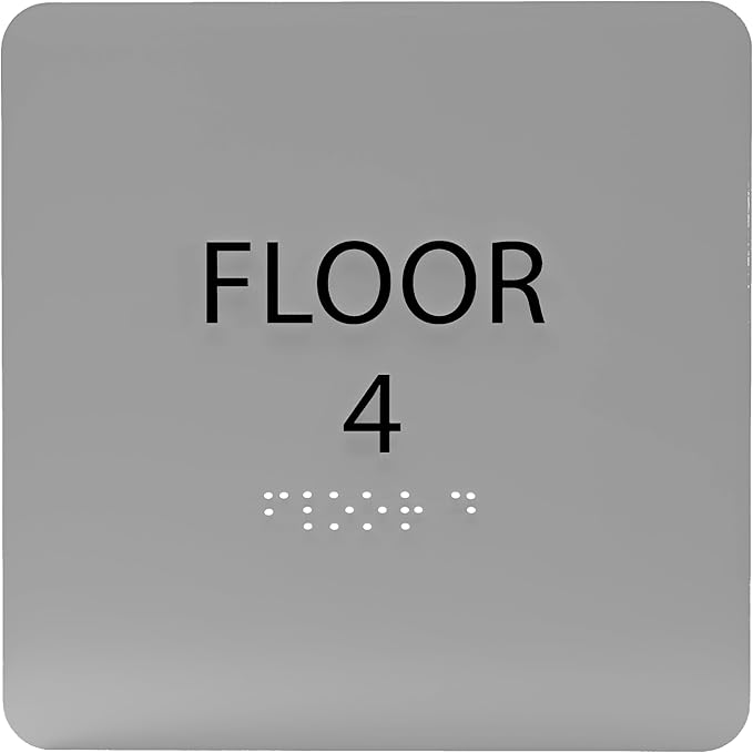 Grey w/Black ADA Floor 4 Sign with Braille – Made from Durable Acrylic and Ready to Mount