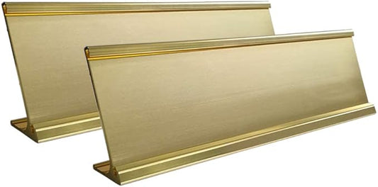 2" x 10" Aluminum Desk Name Plate Holder, Office Business Desk Sign Holder Desktop 2 Pack (Yellow Gold)