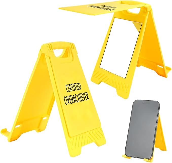 Funny Office Desk Accessories,Motivational Affirmations Office Cubicle Decor,Desk Decor,Phone Holder Mirror Acrylic Table Signs,Daily Desktop Corporate Work Humor Gifts for Coworker HR(Overachiever)