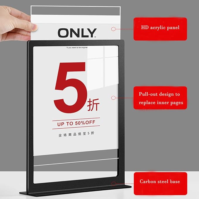 ECKEK Carbon Steel Sign Holder, Slanted Menu Displays, Table Top Sign Stand (L Shape White A4 210×297mm/8.27×11.69 inches)