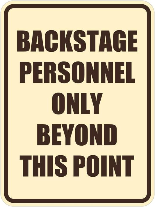 Portrait Round Backstage Personnel Only Beyond This Point Door or Wall Sign Easy Installation | Music | Concert | Festivals Sign (Ivory/Dark Brown) - Large