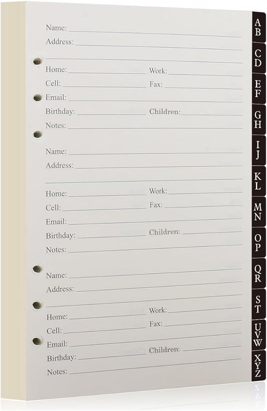 Happyaokeland Address Book Refill Pages 648 Contacts (236 Replacement Pages of Addresses, Birthday, Email) Durable Dividers with Alphabetical Tabs Large Print Refillable Pages Fits A5 6-Ring Binder
