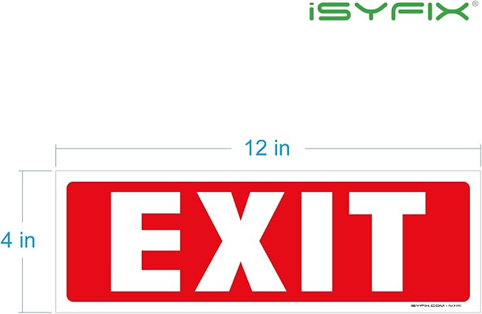 iSYFIX Exit Signs Stickers – 2 Pack 12x4 Inch – Premium Self-Adhesive Vinyl, Laminated for Ultimate UV, Weather, Scratch, Water and Fade Resistance, Indoor and Outdoor