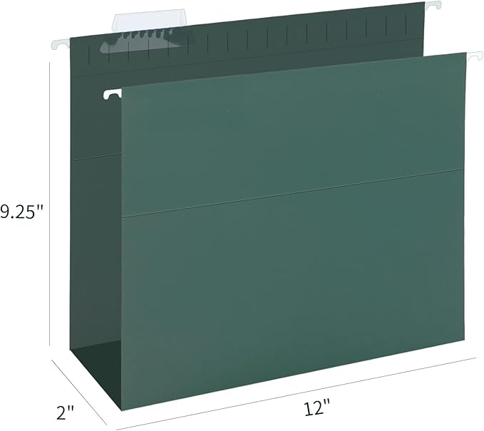 HERKKA Extra Capacity Hanging File Folders, 30 Pack Reinforced Hang Folders with Heavy Duty 2 Inch Expansion, Designed for Bulky Files, Medical Charts, Letter Size, Green