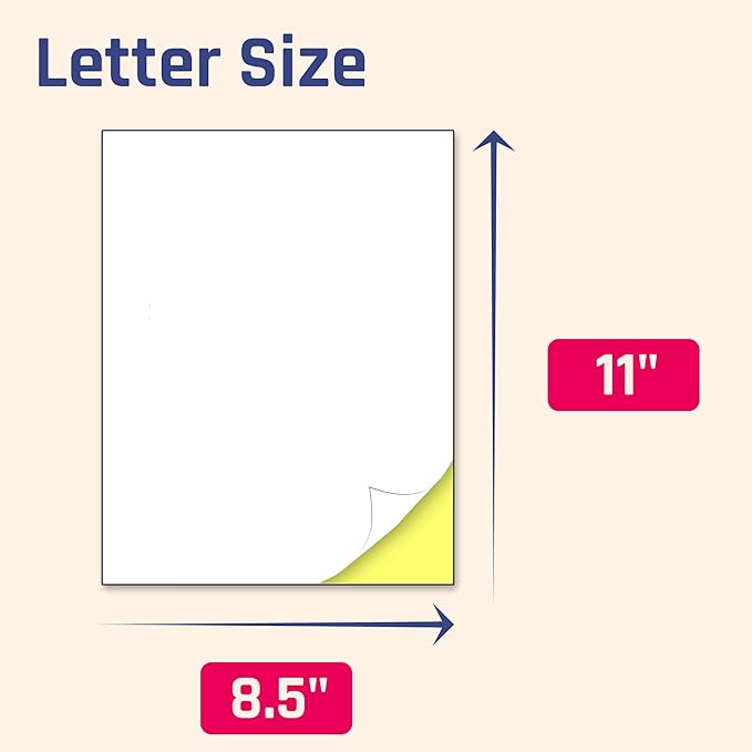 200 Sheets, Printable White Sticker Paper, Laser/Inkjet Printing - Matte, Letter Size (8.5" x 11")