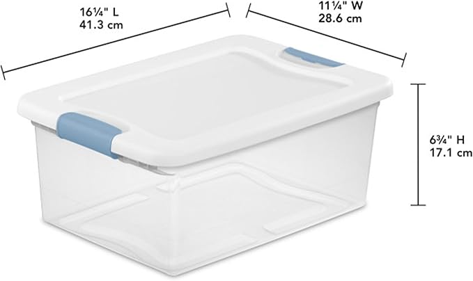 Sterilite 24-Pack Latching Box, Under Bed Storage Bins with Lids, Clear Plastic, 15 Quart - Heavy-Duty Organizing Containers for Closet, Bathroom, and Office