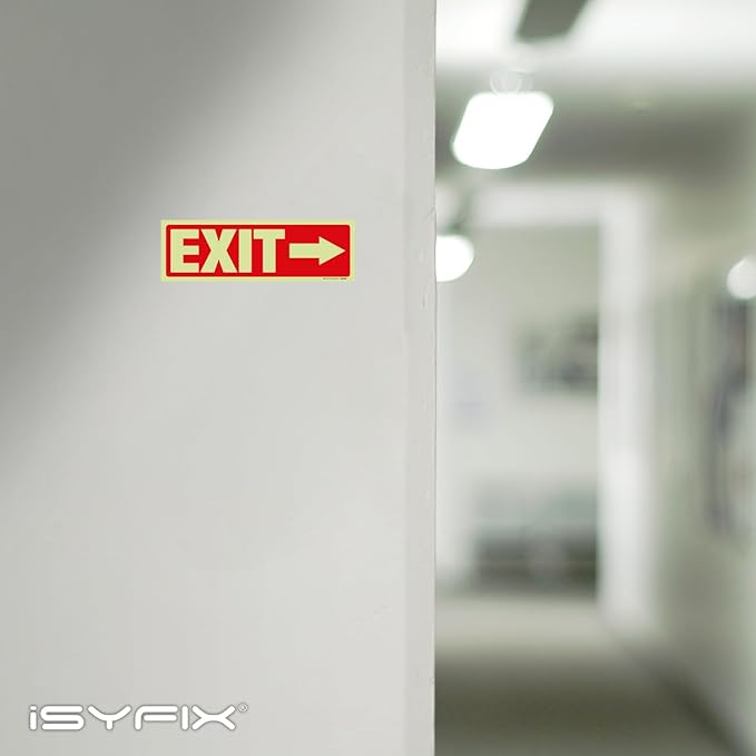 iSYFIX Exit Stickers Signs with Directional Right Arrow 2 Pack 12x4 Inch - Glow in the Dark Photoluminescent Vinyl for Office, School, Business, Warehouse - UV & Weather Resistant for Indoor/Outdoor Use