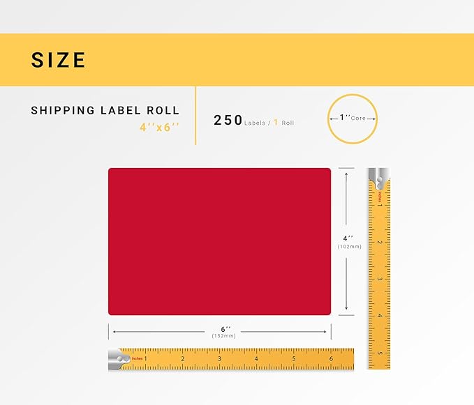 HOUSELABELS 4" x 6" Red Shipping Labels on 1" Core Compatible with Zebra and Rollo Printers, 40 Rolls / 250 Labels per Roll