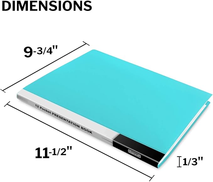 Dunwell Presentation Binder 12-Pocket, Displays 24 Pages, 8.5x11 Portfolio Binder with Plastic Sleeves, Storage and Organizer for Documents, Certificates, Projects, Photos (3 Pack, Aqua)