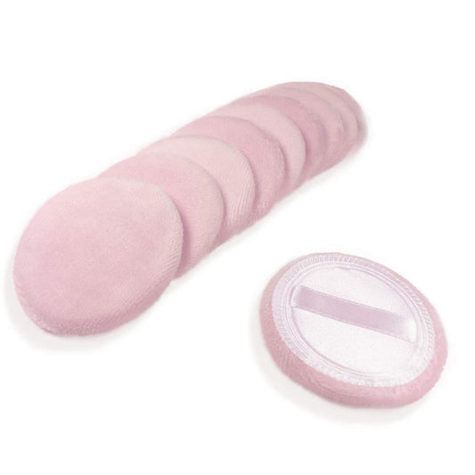 10pcs Powder Puff Cotton Cosmetic Face Makeup Powder Puffs Pads with Ribbon for Loose and Foundation 2.36 inch. (Pink)