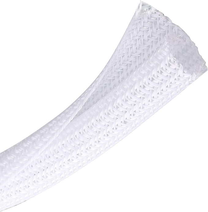 CrocSee 10ft - 1.25 inch Braided Cable Management Sleeve Cord Protector - Self-Wrapping Split Wire Loom for TV/Computer/Home Theater/Engine Bay - White