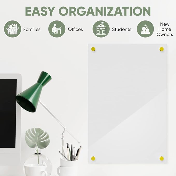 Ships Next Day, Made in USA - Acrylic Dry Erase Board | Non-Magnetic Dry Erase Board | Hanging Frameless White Board | Acrylic for Office and Home Walls | for Adults (White - 24x36)