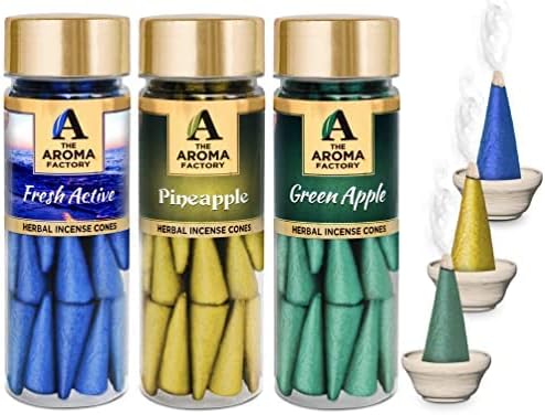 The Aroma Factory Organic Incense Dhoop Cones 3x30 Cones Jute Gift Set with Holder (Fruit Fusion)