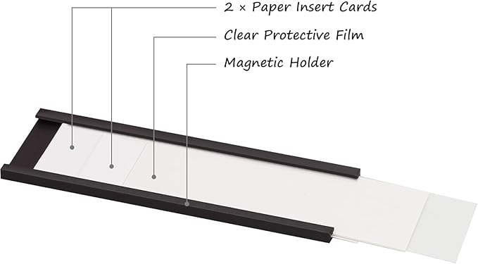 Realth C Channel Magnetic Label Holders 50 Pack 2'' x 5'' with Paper Inserts and Clear Plastic Protectors, Magnetic Data Card Holders File Cabinet Labels for Metal Racks and Shelves