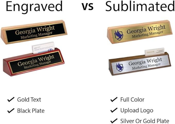 Custom Desk Wedge Name Plate - Personalized Titles and Styles (2x8 Inch, Black Piano Finish w/Name Plate)