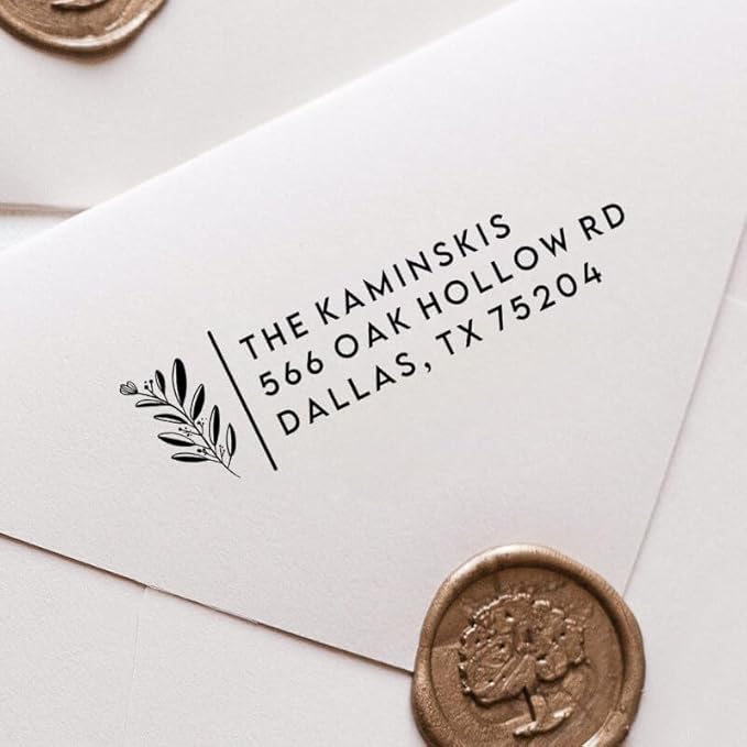 Custom Floral Address Stamp | Choose from 12 Designs | Multiple Ink Color Options | Envelope Return Address Stamp for Couple or Family (Design 2, Extra Large)