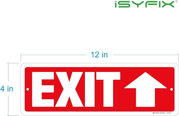 iSYFIX Exit Signs 12 Pack 12x4 Inch with Directional Up Arrows - Rust Free Aluminum, Laminated for UV, Weather, Scratch Resistance - Ideal for Offices, Schools, Theaters, Restaurants