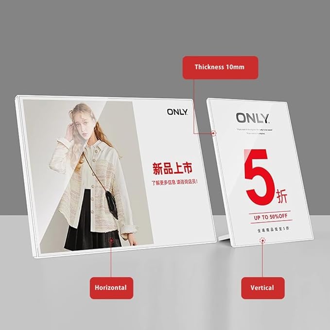 ECKEK Acrylic Sign Holder A3/A4/A5 Menu Displays L Shape Sign Stand Table Top Sign Stand (Horizontal A4 297×210mm/11.69×8.27 inches)