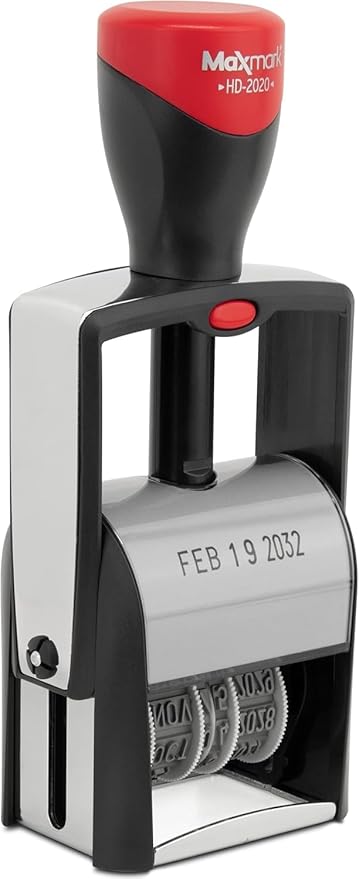 MaxMark Heavy Duty Date Stamp, Large Date Size - Exclusive 12-Year Band - Blue Ink