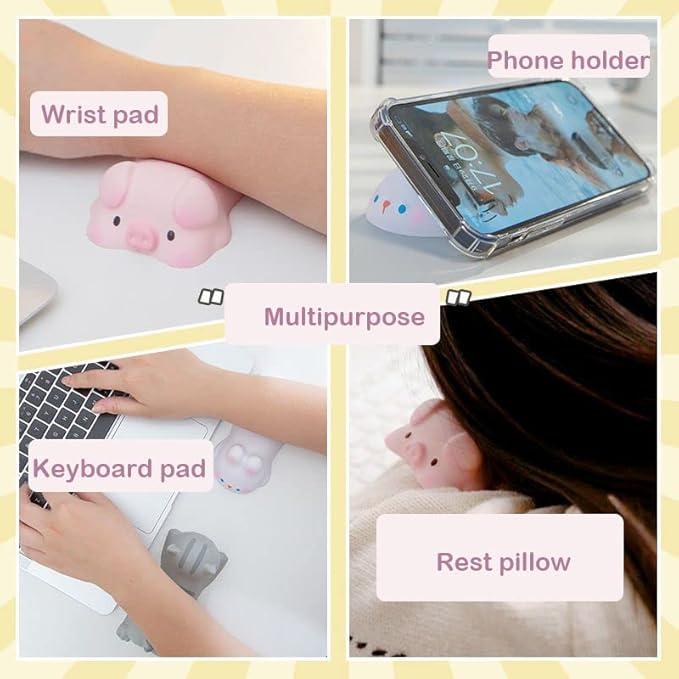 Cityhermit Cute Wrist Rest Support for Mouse Keyboard Computer Arm Rest for Desk Ergonomic Kawaii Office Supplies Slow Rising PU Mouse Pad (White Rabbit)