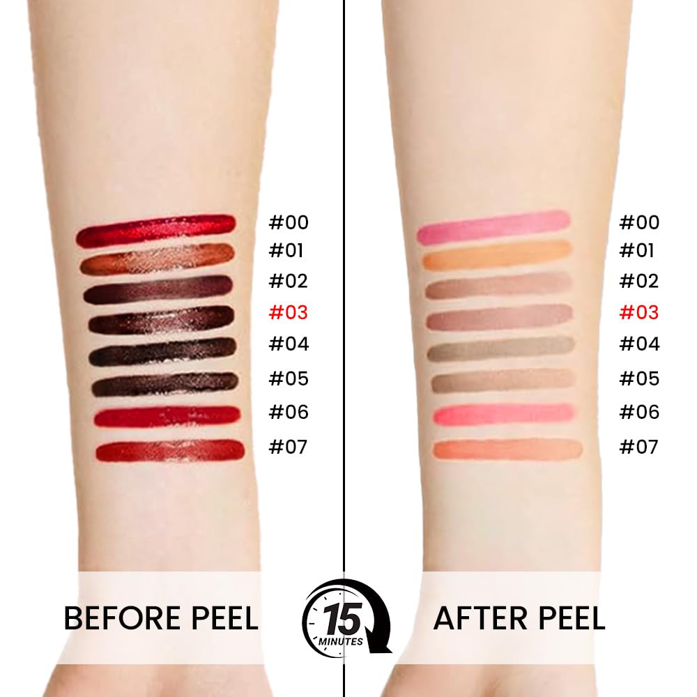 Peel Off Matte Liquid Lip Gloss Stain-Lip Liner with Tweezer, Brownish Red Peel Off Lip Stain, Long Lasting & Waterproof Lipstick Tattoo, Transfer-Proof Lip Gloss for All Skin Types (03#, 1Pcs)
