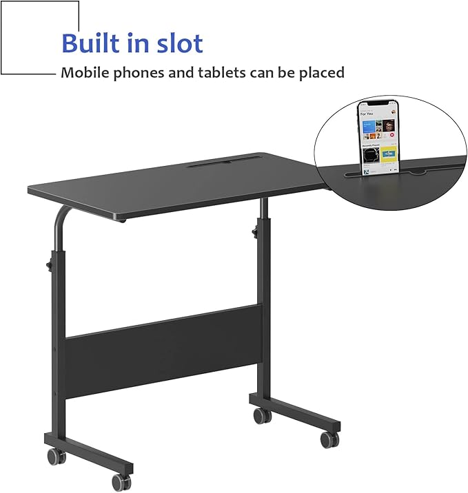 DlandHome Side Table 31.4 Inches w/Tablet Slot & Wheels Adjustable C Table Movable Portable Computer Stand for Bed Sofa, Black 05#3-80B