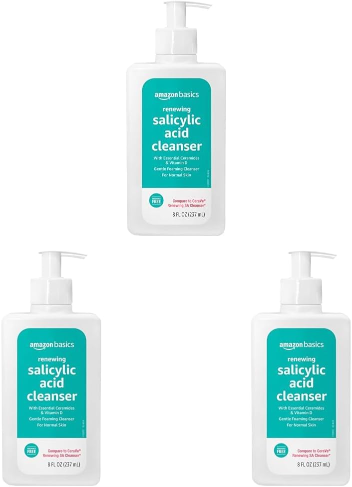 Amazon Basics Renewing Salicylic Acid Cleanser with Ceramides & Vitamin D, 8 Fluid Ounces, 3-Pack