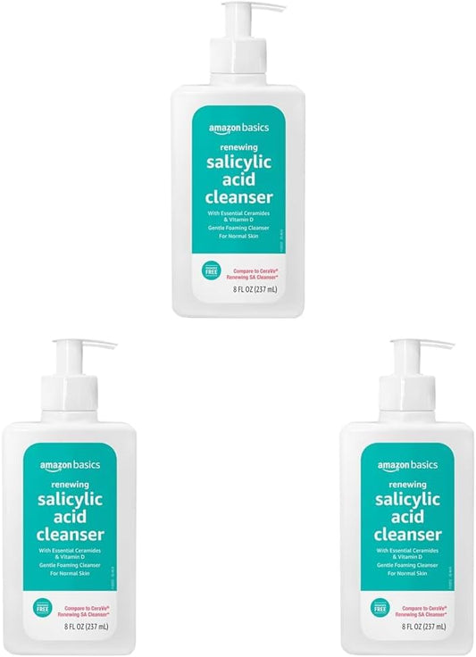Amazon Basics Renewing Salicylic Acid Cleanser with Ceramides & Vitamin D, 8 Fluid Ounces, 3-Pack