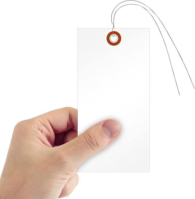 SmartSign 6.25 x 3.125 inch Blank White Shipping Tags with Wires (Size-8), Metal Eyelet, 7.5 mil HDPE Plastic, Writable, Pack of 1000
