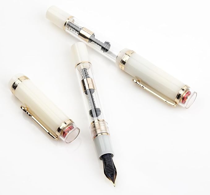 JINHAO 1935 Fountain Pen TIANDAO Series #8 Nib Ink Pen with Guitar-Shaped Clip and Ink Converter (F Nib 0.5mm, Ivory White)
