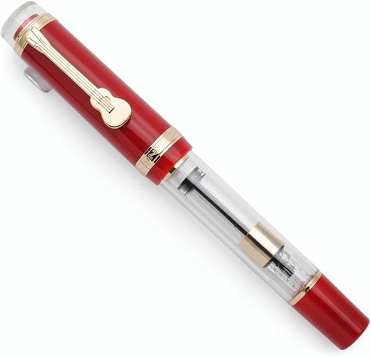 JINHAO 1935 Fountain Pen TIANDAO Series #8 Nib Ink Pen with Guitar-Shaped Clip and Ink Converter (F Nib 0.5mm, Red)