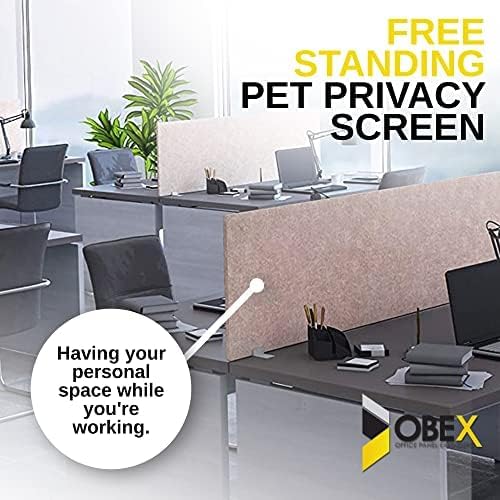 OBEX Free Standing Desk PET Privacy Screen Table Top Home & Office Furniture Partitions and Dividers, Portable Workstation Freestanding Panels, 24" x 48", Sand